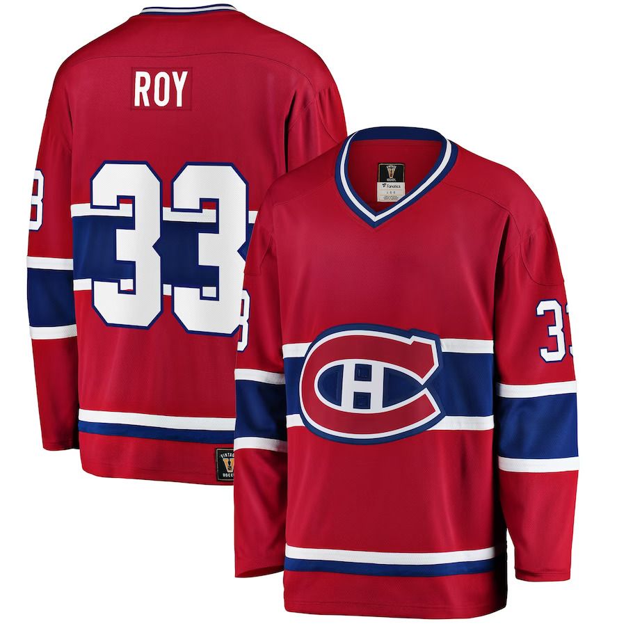 Men Montreal Canadiens #33 Patrick Roy Fanatics Branded Red Premier Breakaway Retired Player NHL Jersey